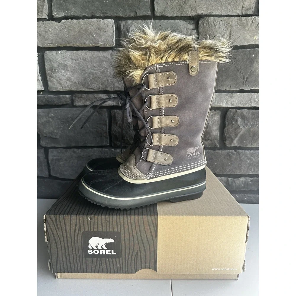 SOREL Joan Of Arctic Women's Size 10 Waterproof Winter Fur Snow Boots Shale Gray